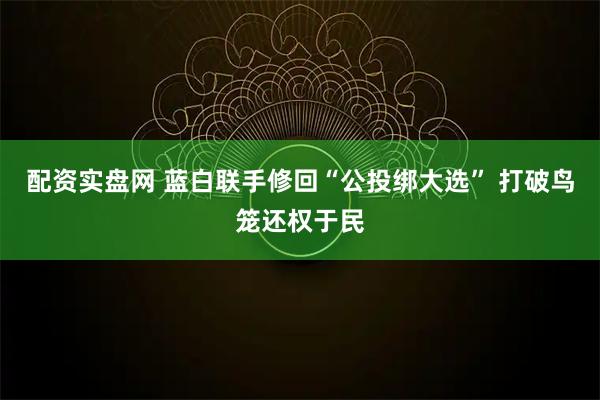 配资实盘网 蓝白联手修回“公投绑大选” 打破鸟笼还权于民